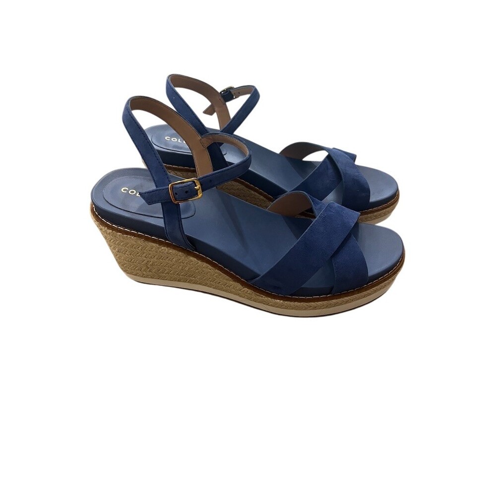 Cole Haan Womens Wedge Espadrille Sandals Blue Ankle Strap Size 7.5